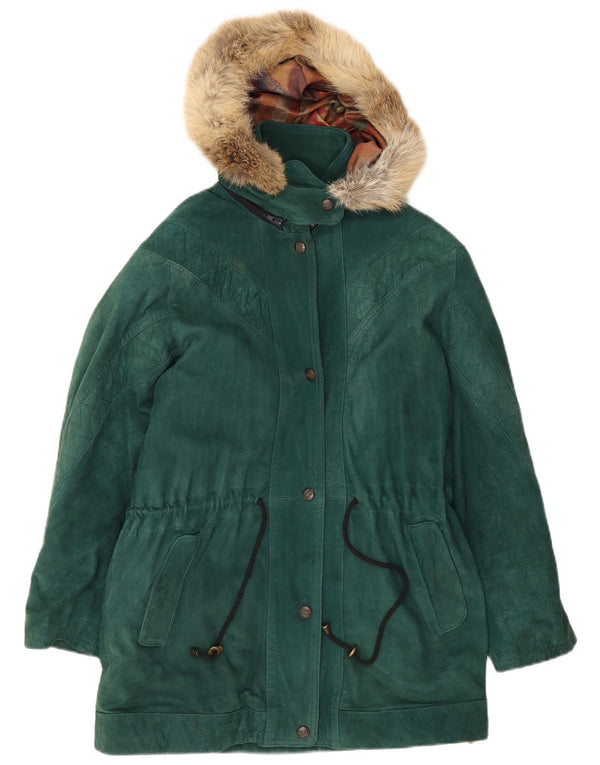 Vintage mujer ante chaqueta parka de gran tamaño IT 40 cuero verde pequeño
