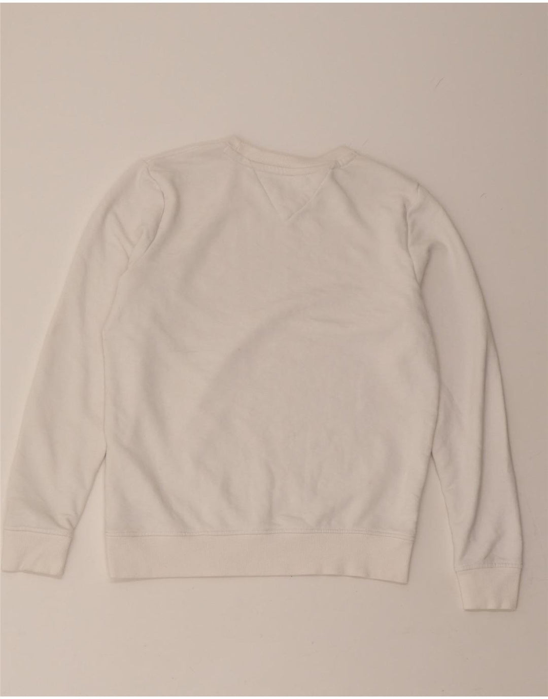 TOMMY HILFIGER Womens Oversized Sweatshirt Jumper UK 10 Small White Cotton Vintage Tommy Hilfiger and Second-Hand Tommy Hilfiger from Messina Hembry 