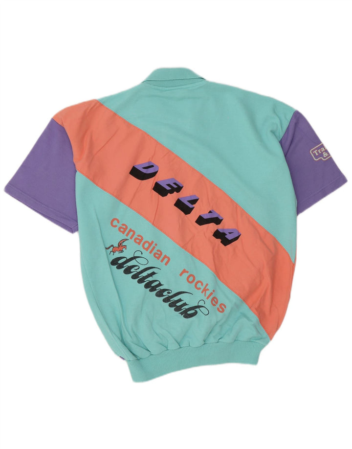 Vintage hombres sudadera gráfica jumper grande multicolor colorblock