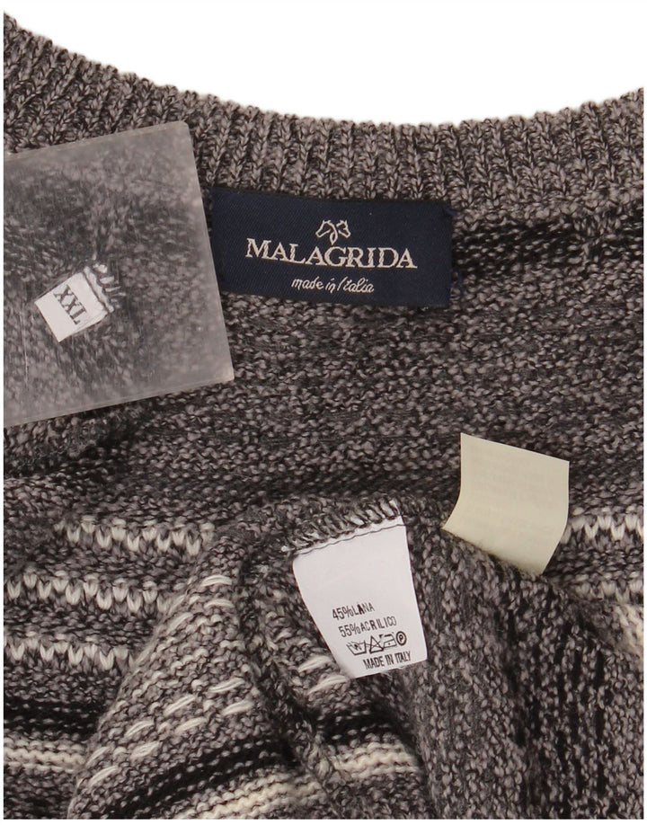 Malagrida - Jersey para hombre con cuello barco, talla 2XL, lana a rayas gris