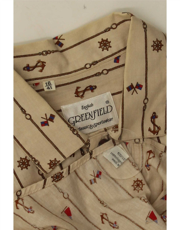 Greenfield Camisa tipo jersey con patrón abstracto para hombre, talla 41 16, grande, color beige