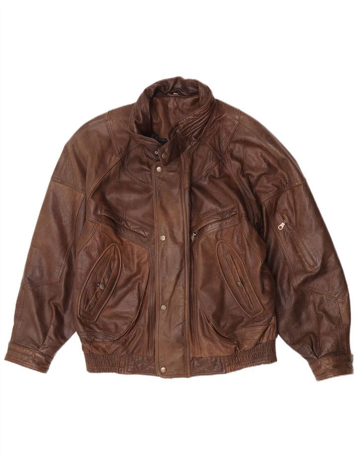 Vintage hombres bombardero chaqueta de cuero IT 54 2XL cuero marrón