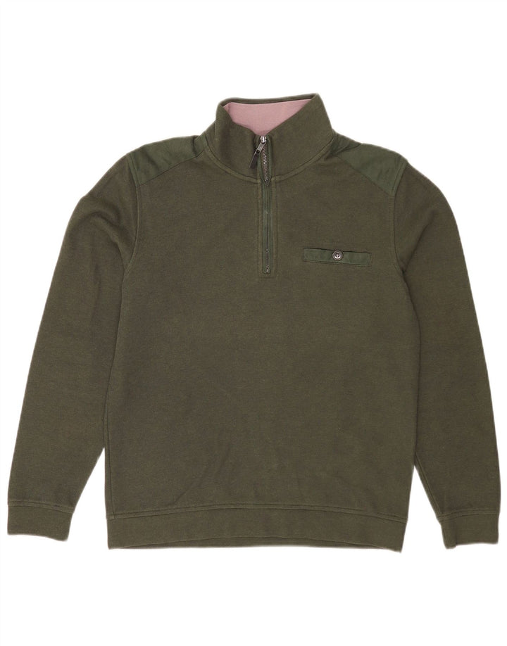 Ted Baker - Sudadera con cuello y cremallera para hombre, talla 2, algodón caqui pequeño