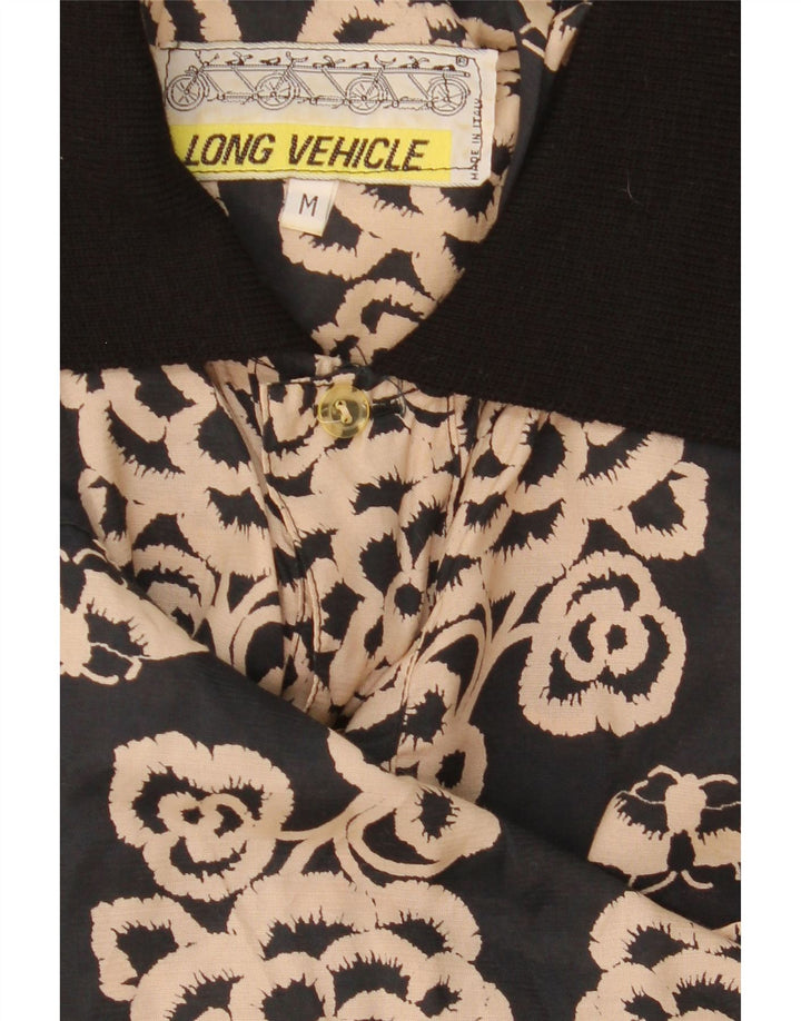 Vintage hombres manga corta pullover camisa medio negro floral