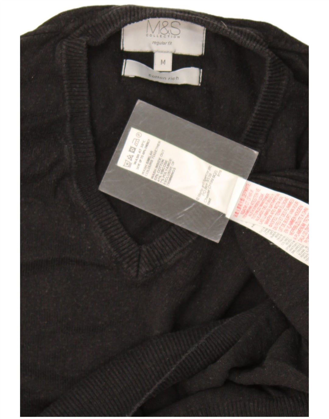 Marks & Spencer Jersey Regular Fit con Cuello en V para Hombre Algodón Negro Mediano