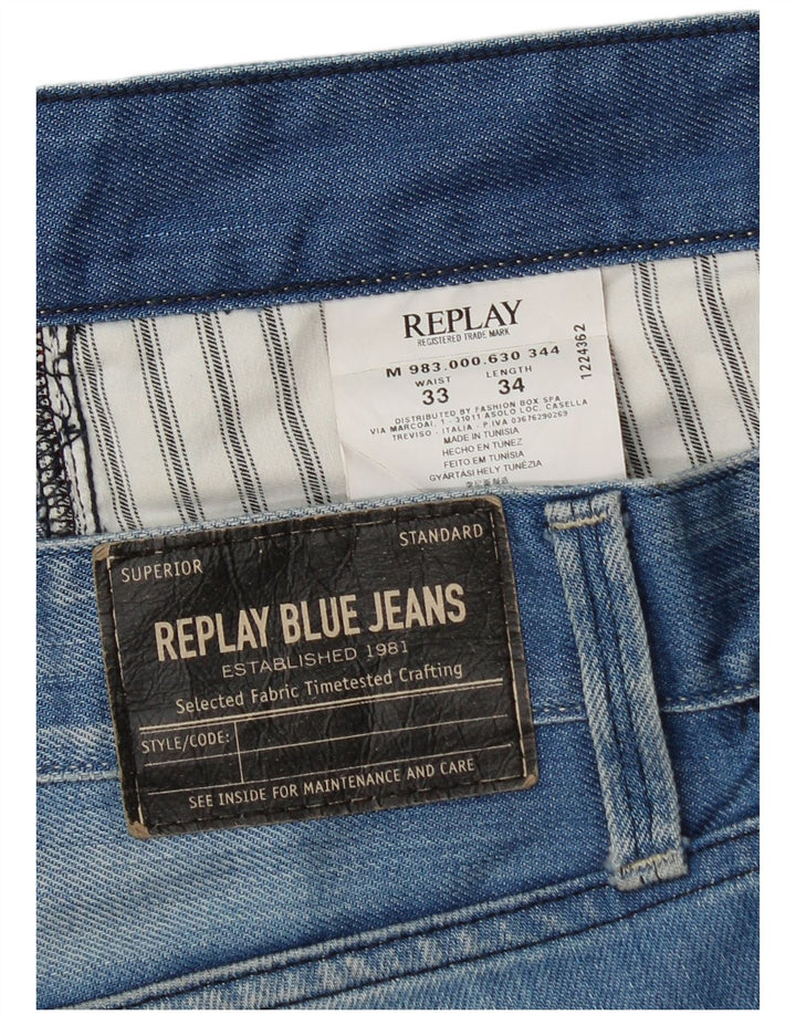 Replay Mens Waitom Denim Shorts W33 Algodón Azul Grande