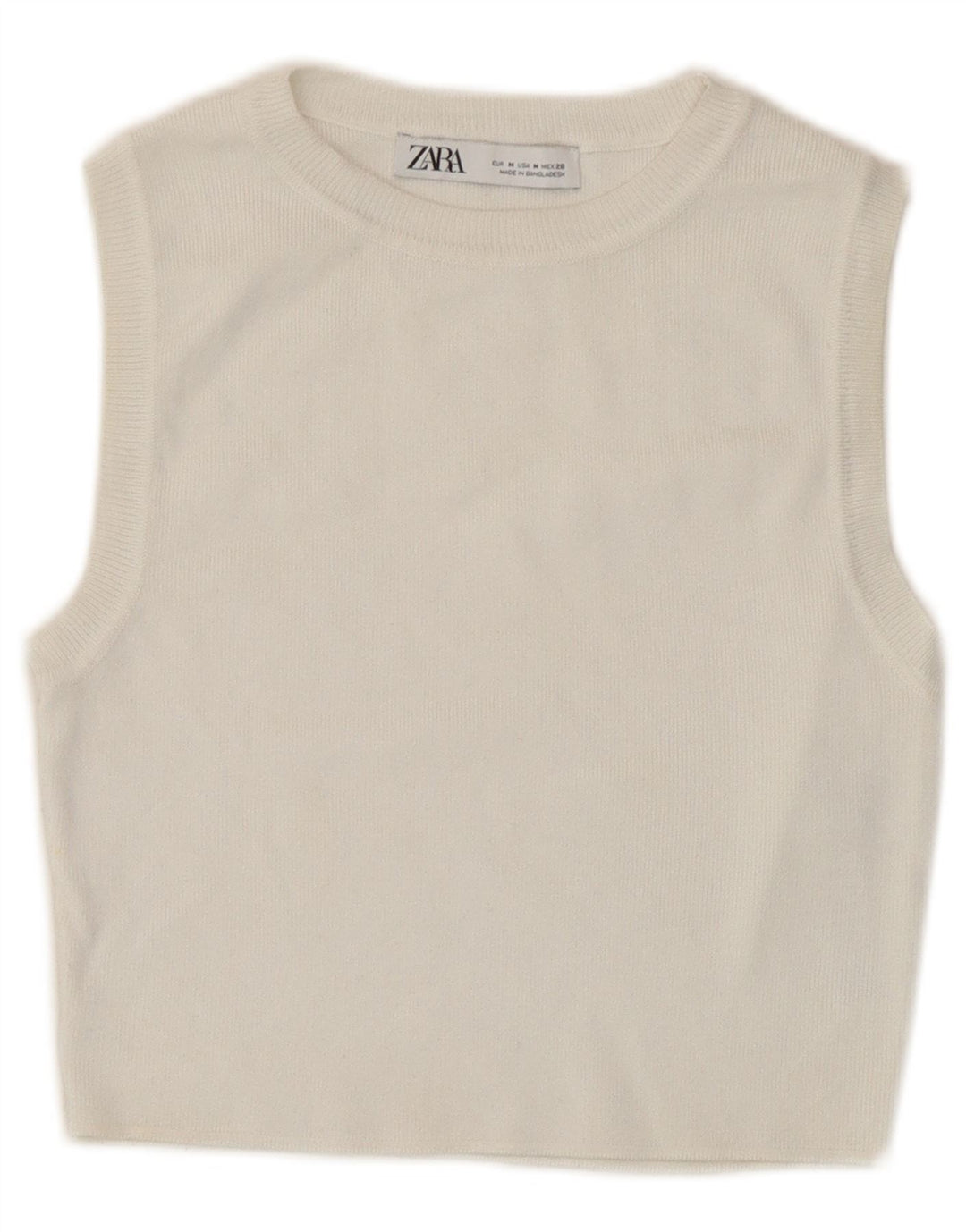 Zara Top corto sin mangas para mujer UK 42 Viscosa blanca mediana