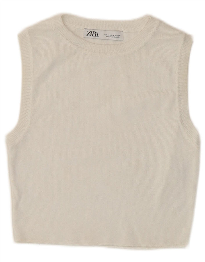 Zara Top corto sin mangas para mujer UK 42 Viscosa blanca mediana