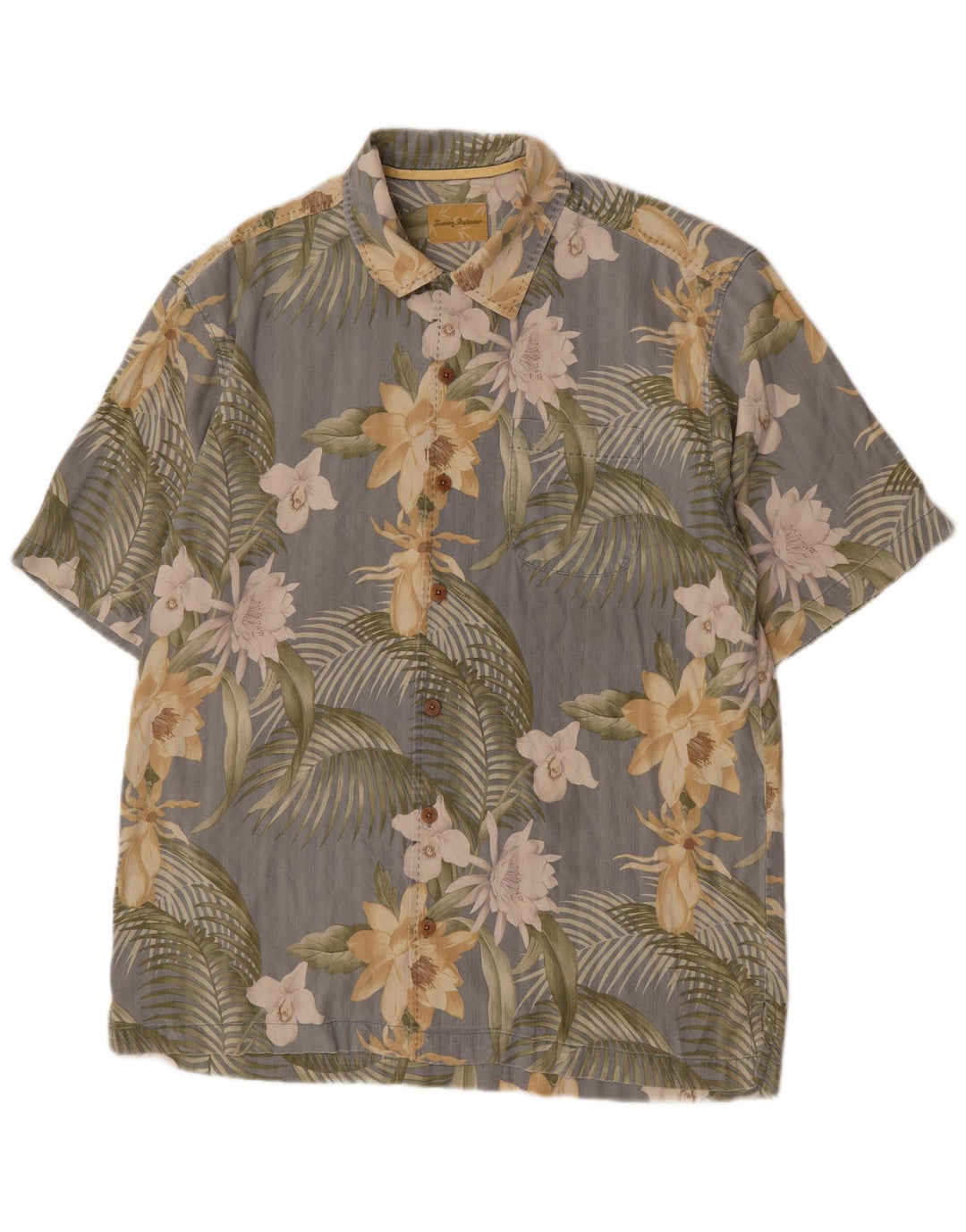 Camisa Tommy Bahama Hombre Manga Corta Algodón Floral Gris Medio