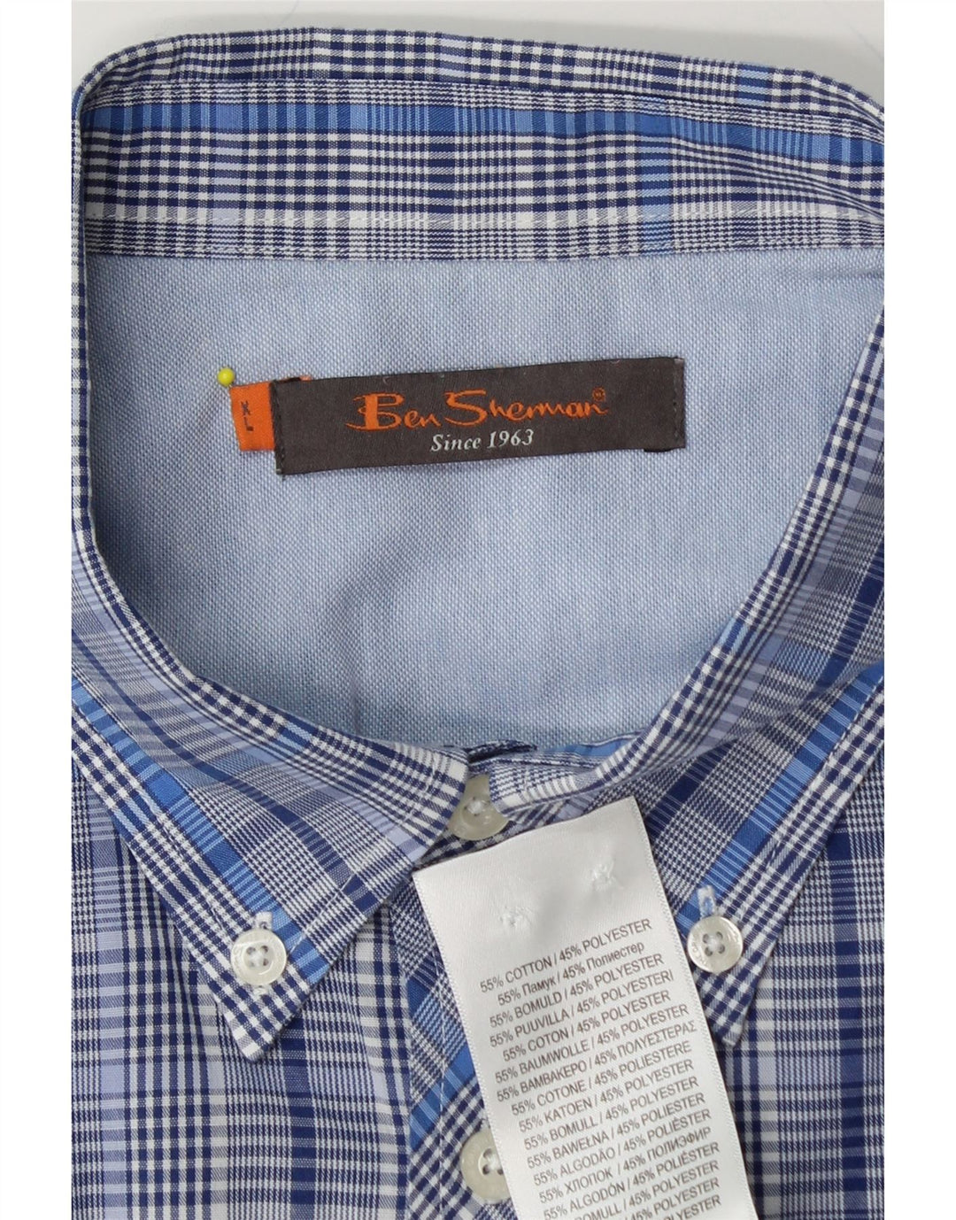BEN SHERMAN Camisa Manga Corta Hombre XL Azul Cuadros Algodón