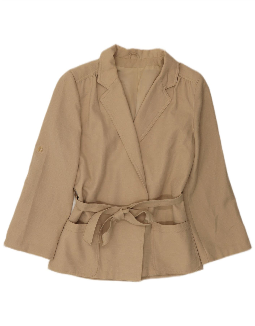 Vintage mujer Blazer chaqueta Reino Unido 14 poliéster beige medio