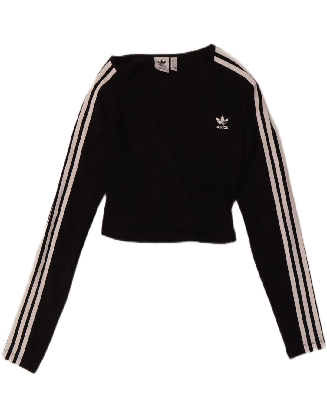 Adidas Mujer Crop Top Manga Larga UK 12 Mediano Negro Algodón
