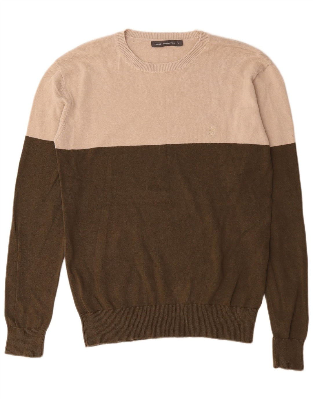 French Connection Jersey De Cuello Redondo Para Hombre Pequeño Caqui Colorblock