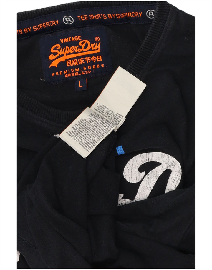 Superdry Top gráfico de manga larga de algodón negro grande para hombre