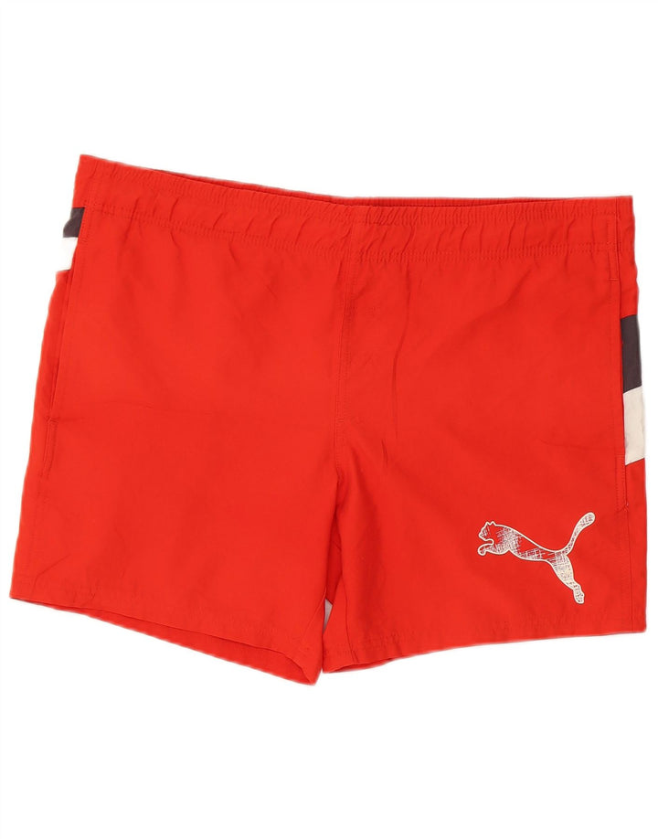 Puma Bañador con estampado gráfico para hombre, Poliéster color block, color rojo medio