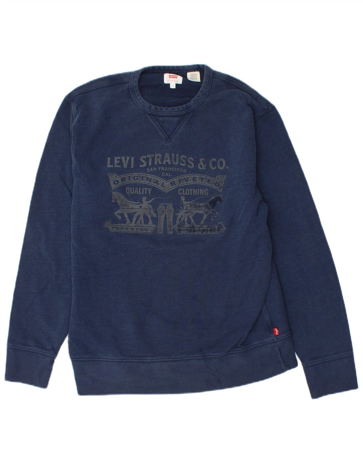 LEVI'S Mens Graphic Sudadera Jumper Pequeño Azul Marino Algodón