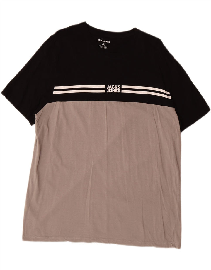 JACK & JONES Mens T-Shirt Top 2XL Grey Colourblock
