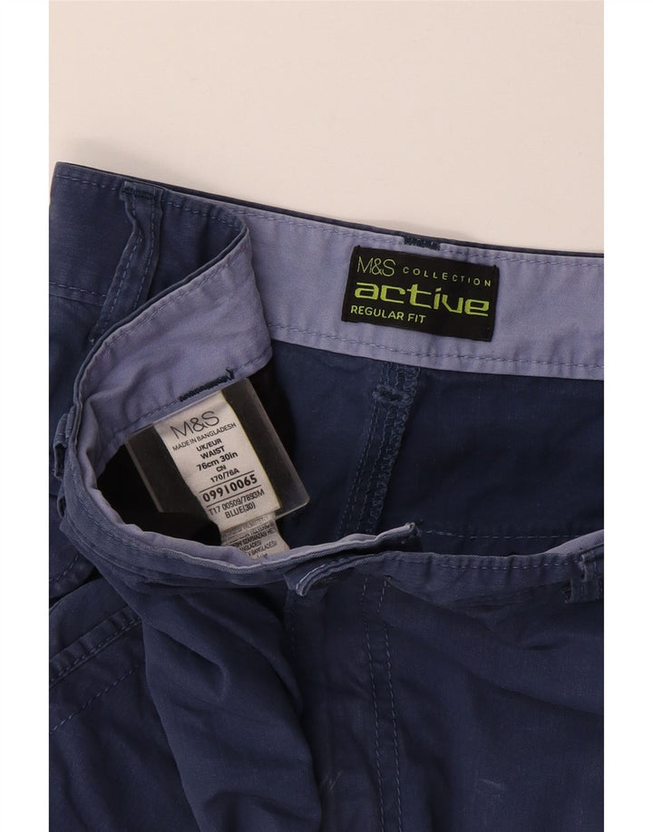 MARKS & SPENCER Pantalones cortos cargo de ajuste regular para hombre W30 Algodón azul medio