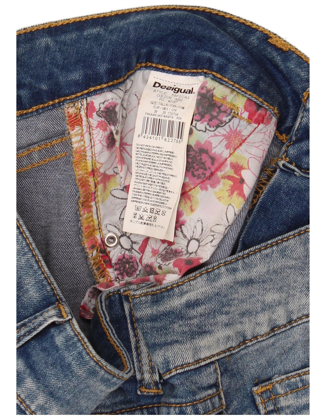 Falda vaquera Desigual para mujer EU 38 Medium W30 Poliéster floral azul