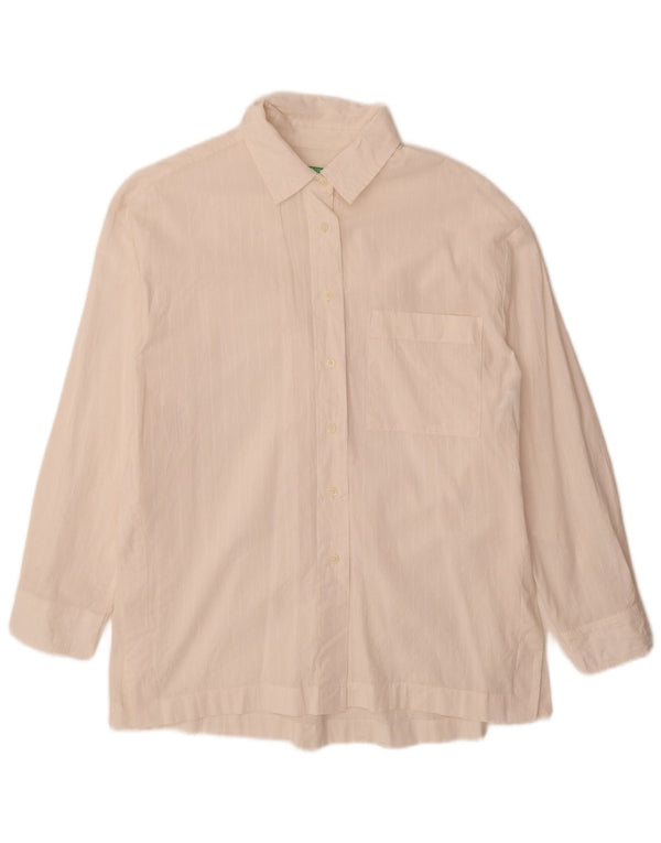 Benetton Vestido Camisero Extragrande De Mujer UK 40 Pequeño De Algodón A Rayas Blanco