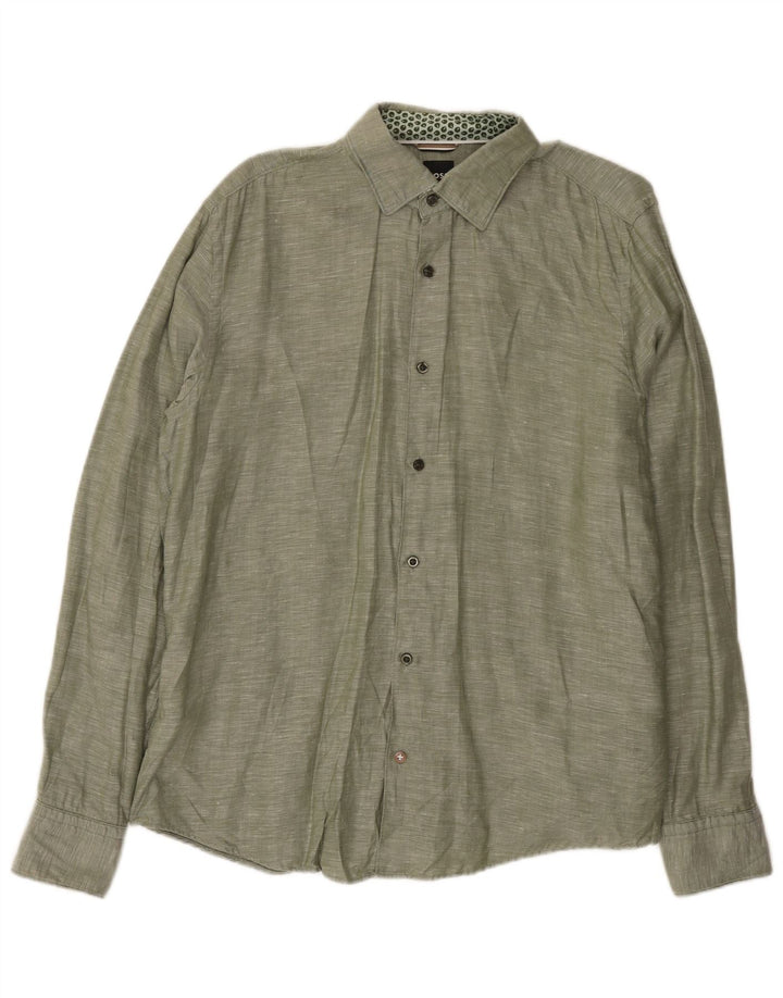 Camisa Hugo Boss Hombre Talla 41 Lino Verde Grande