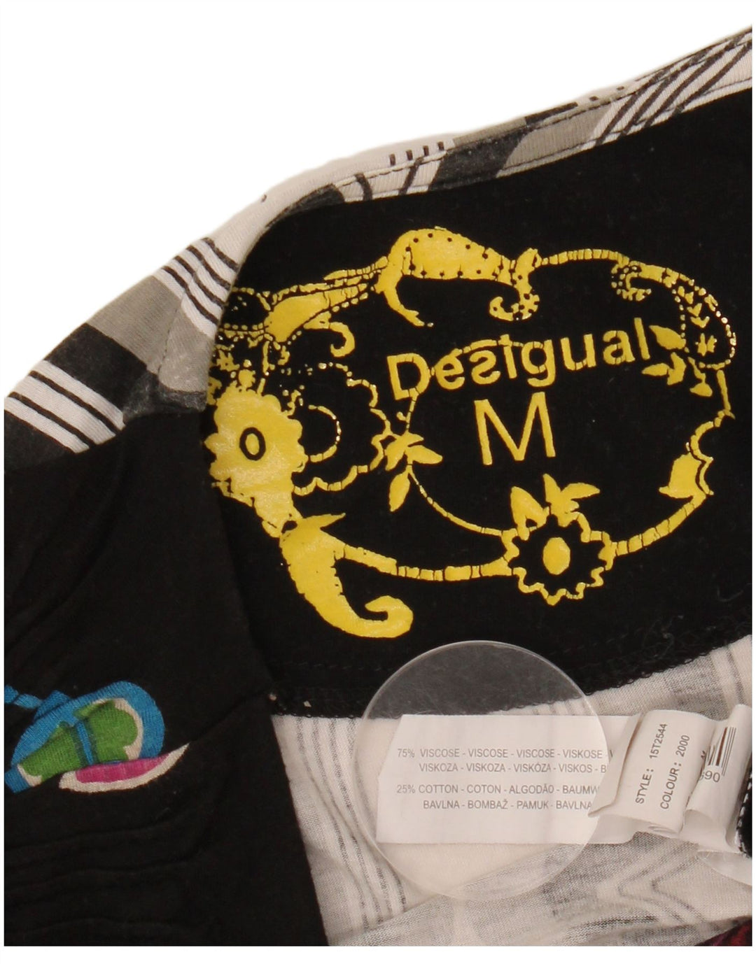 DESIGUAL Top gráfico para mujer de manga larga UK 42 Viscosa floral negra mediana