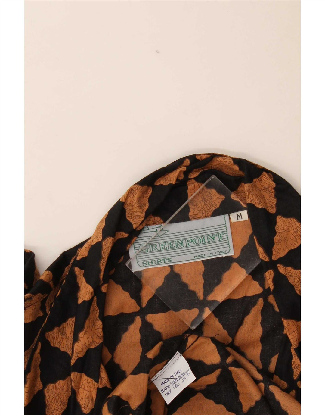 Vintage hombres camisa de manga corta algodón geométrico negro medio