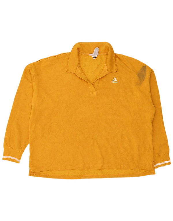 Reebok Polo de manga larga con gráfico extragrande para mujer UK 22 3XL Amarillo