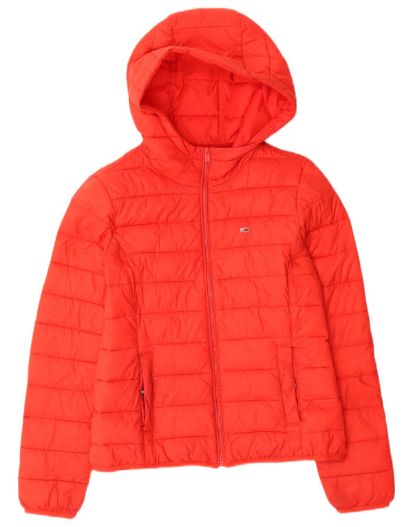 Tommy Hilfiger Chaqueta acolchada holgada con capucha para mujer UK 6 XS Poliamida roja