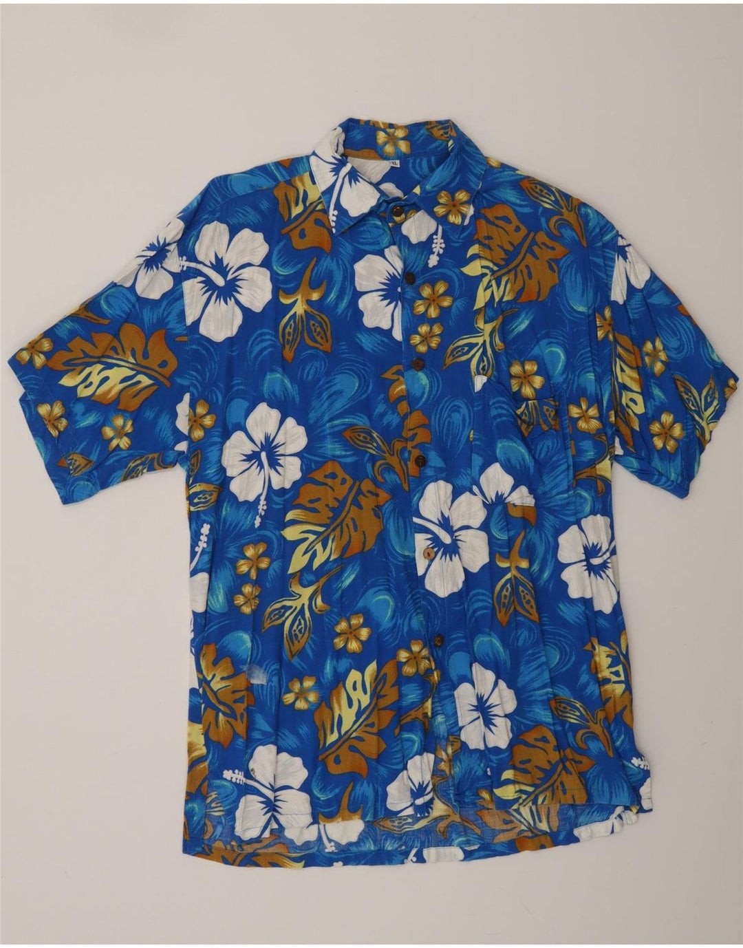VINTAGE Camisa hawaiana de manga corta para hombre XL Azul Floral