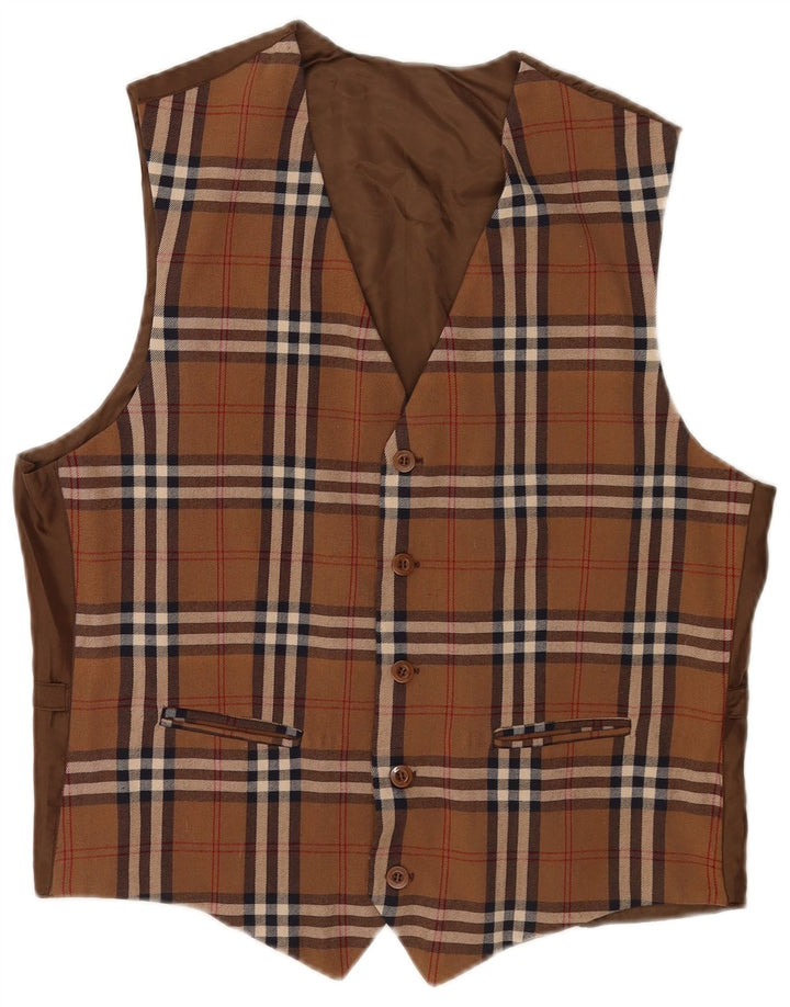 Chaleco vintage para hombre a cuadros marrón medio