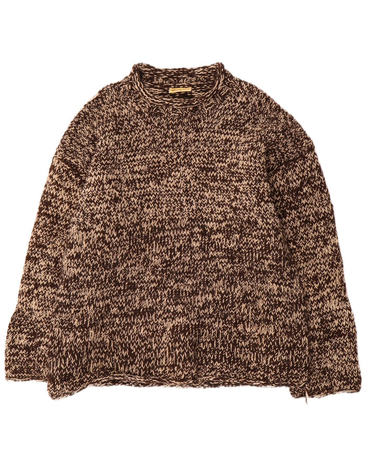 Pachamama Jersey de cuello alto hecho a mano para hombre, suéter grande de lana moteada marrón