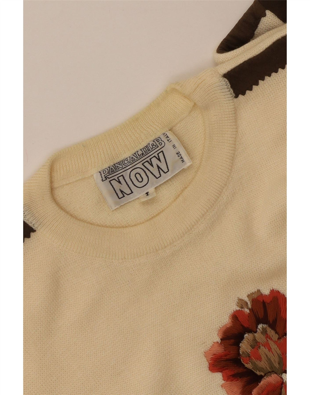 PANCALDI & B Suéter tipo jersey con cuello redondo para mujer UK 46 Large Off White Floral