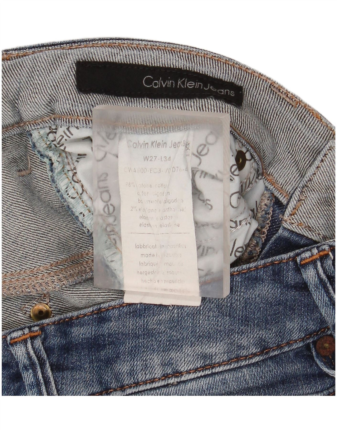 Vaqueros ajustados para mujer Calvin Klein W27 L34 Algodón azul
