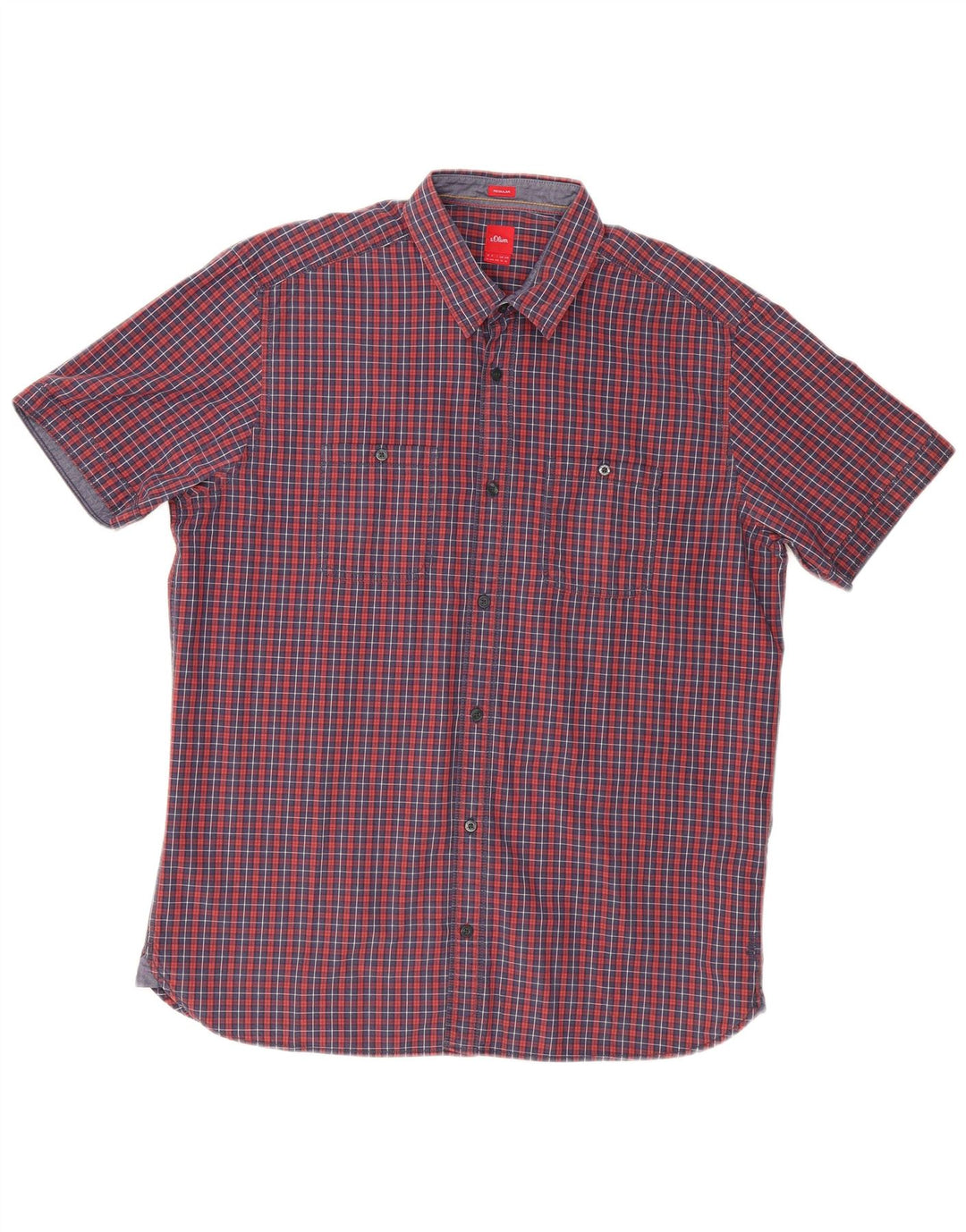 S.Oliver Camisa Regular Fit De Manga Corta Para Hombre XL Algodón A Cuadros Rojos