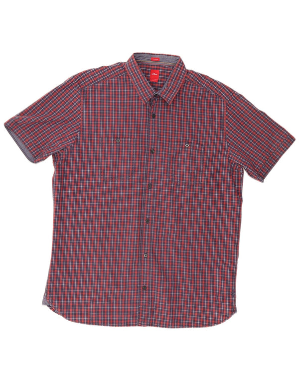 S.Oliver Camisa Regular Fit De Manga Corta Para Hombre XL Algodón A Cuadros Rojos