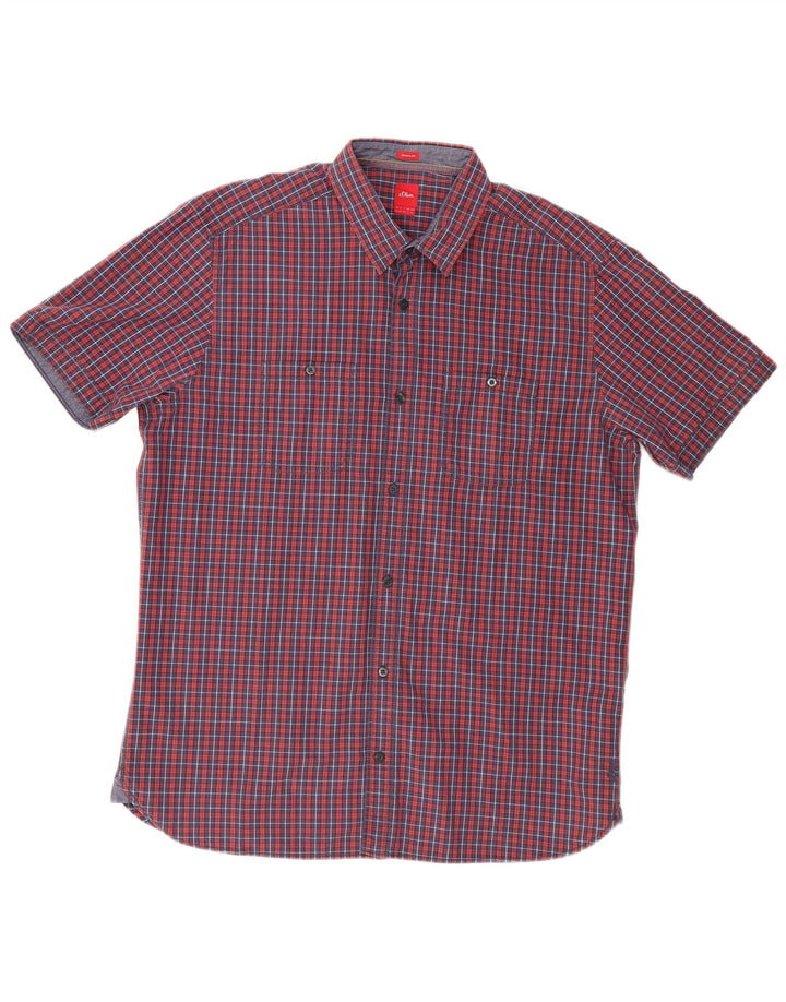 S.Oliver Camisa Regular Fit De Manga Corta Para Hombre XL Algodón A Cuadros Rojos