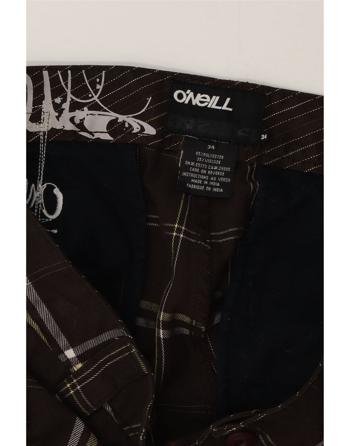 O'NEILL Pantalones cortos chinos para hombre W34 Poliéster a cuadros marrón grande