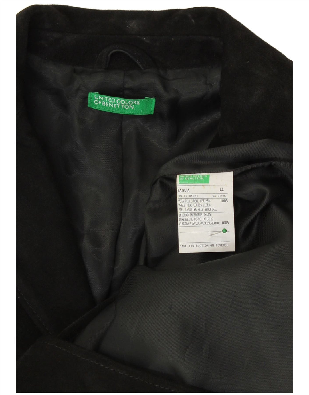 BENETTON Chaqueta tipo blazer de ante con 3 botones para mujer IT 44 Cuero negro mediano