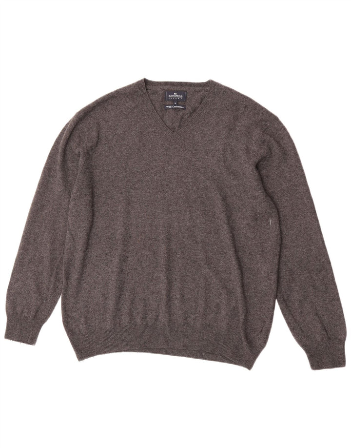 Marks & Spencer - Jersey para hombre con cuello en V, color azul, talla XL, lana gris