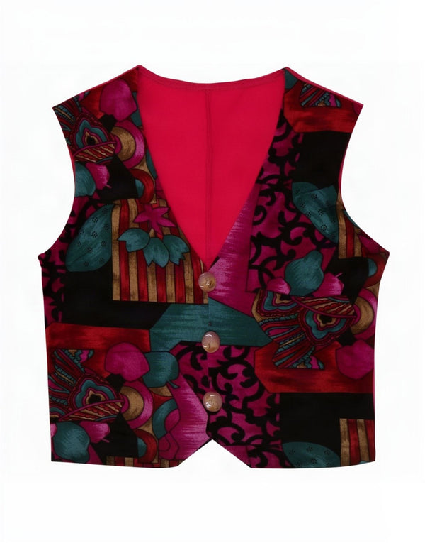 Vintage mujer chaleco Reino Unido 10 pequeño patchwork multicolor