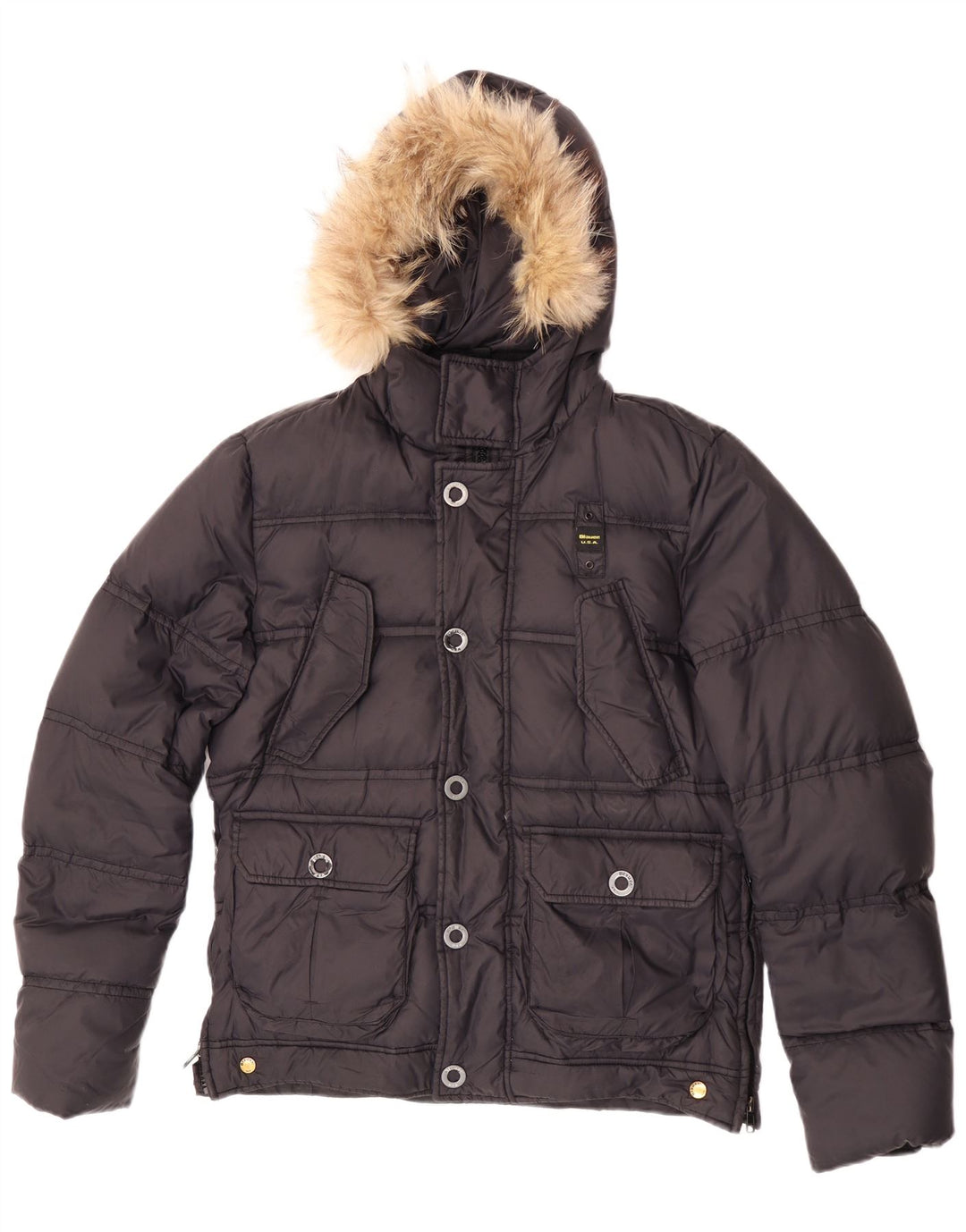 Blauer Chaqueta acolchada con capucha para hombre UK 38 Medium Black Nylon