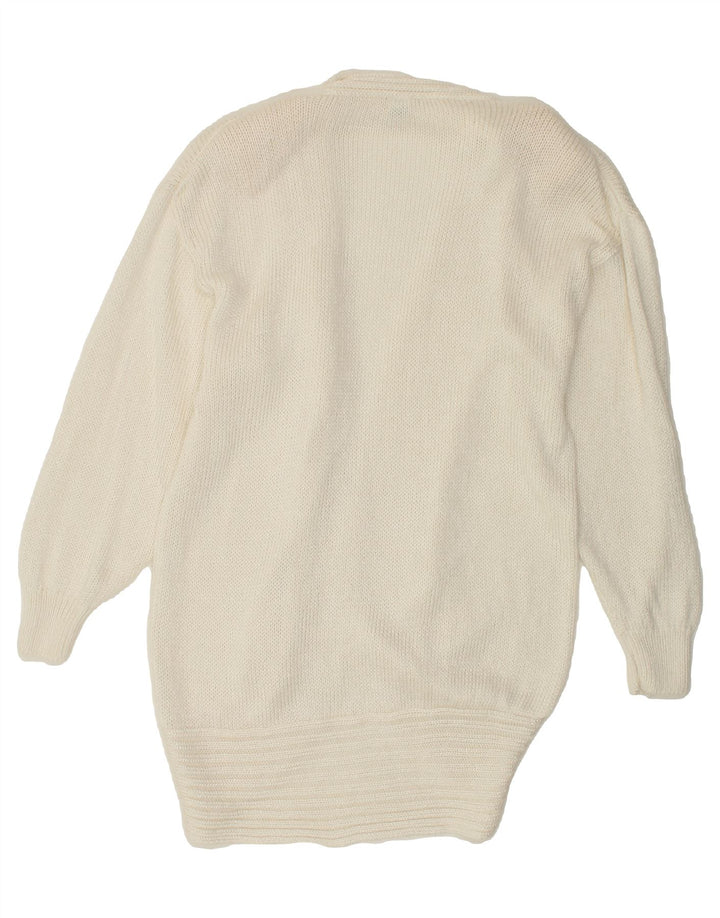 VINTAGE Womens Longline Cardigan Sweater IT 42 Medium White Floral Vintage Vintage and Second-Hand Vintage from Messina Hembry 