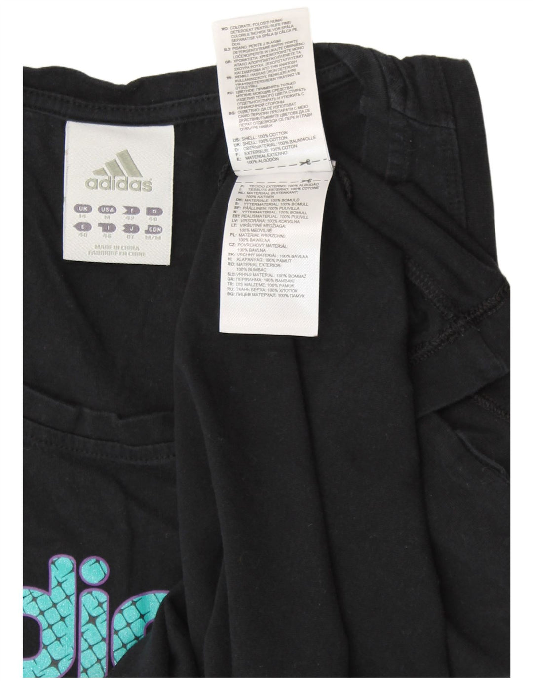 ADIDAS Camiseta sin mangas gráfica para mujer UK 14 Mediana Algodón negro