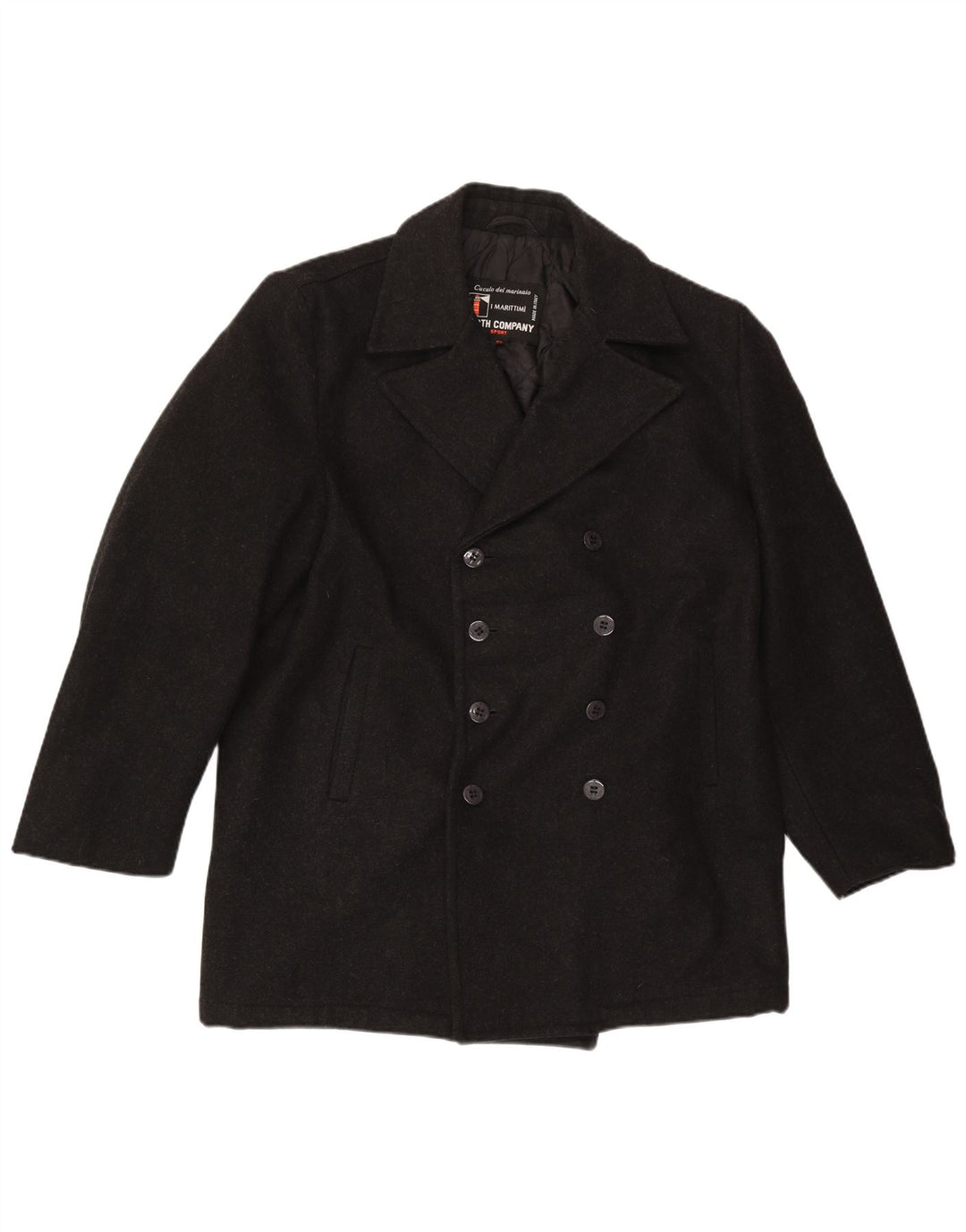 Vintage hombres guisante abrigo Reino Unido 42 XL lana negra