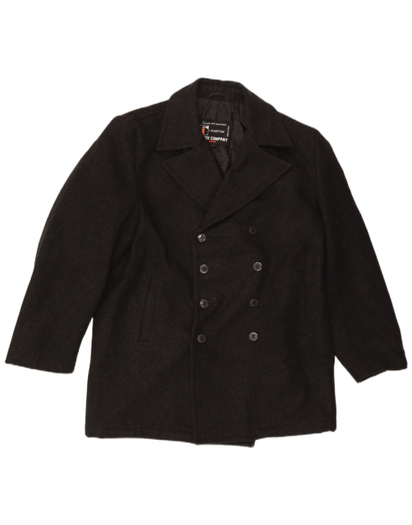 Vintage hombres guisante abrigo Reino Unido 42 XL lana negra