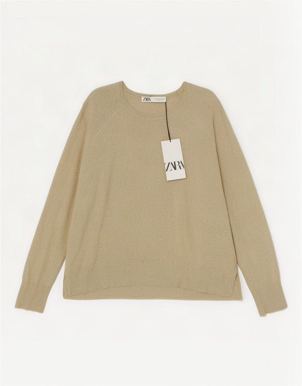 Zara Mens Oversized Boat Neck Jumper Sweater UK 10 Small Beige Flecked