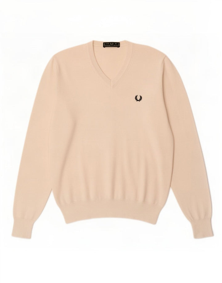 Fred Perry Jersey Con Cuello En V Para Hombre Pequeño Algodón Blanco Roto