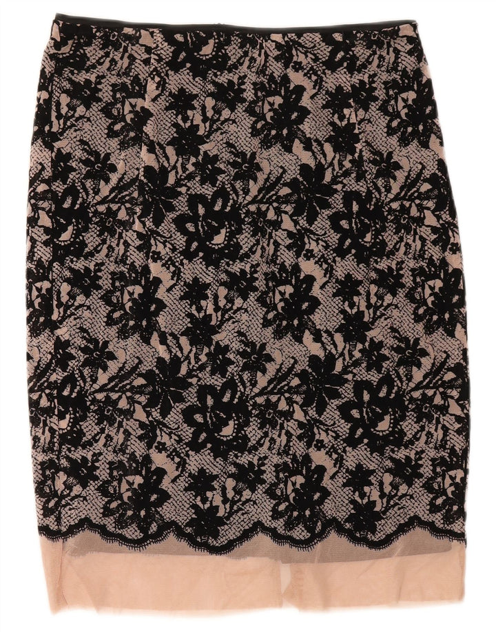 Zara Mujer Falda Midi XS W30 Negro Floral Poliéster