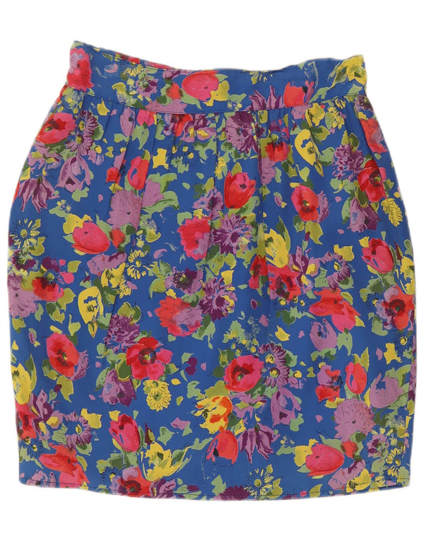 Vintage mujer cintura alta burbuja falda IT 46 grande W30 acetato floral azul